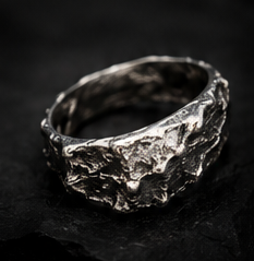Hand-forged textured silver ring